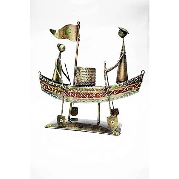 Multicolour_Iron_Human_In_Boat_Pen_Holder_Showpiece_Unique_For_Home