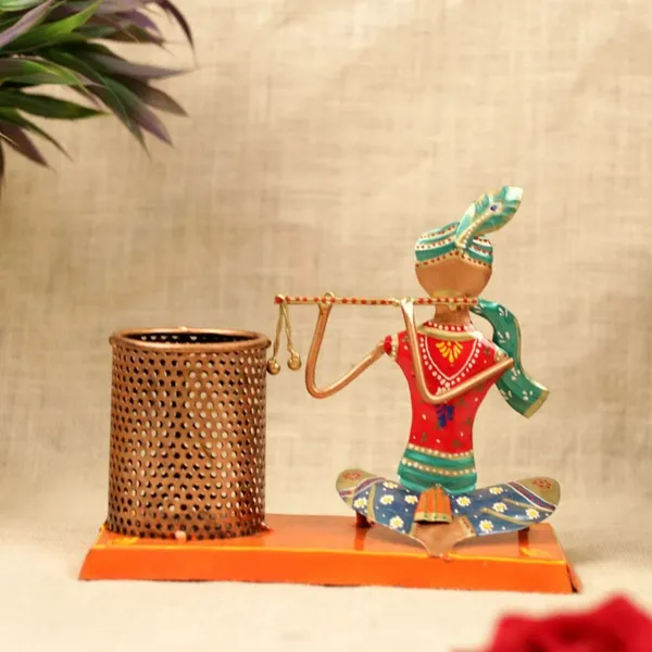Multicolor_Iron_Sitting_Krishna_Pen_Stand_Showpiece_For_Home