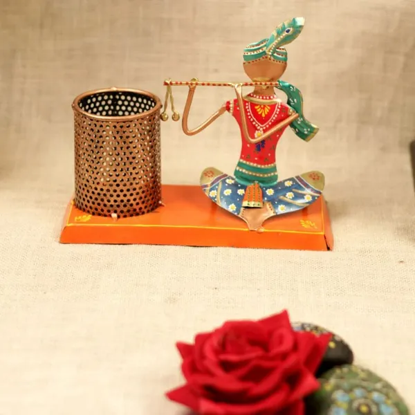 Multicolor_Iron_Sitting_Krishna_Pen_Stand_Showpiece_For_Home