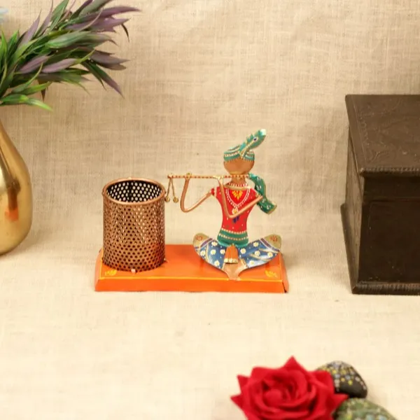 Multicolor_Iron_Sitting_Krishna_Pen_Stand_Showpiece_For_Home