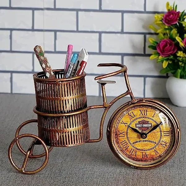 Golden_Cycle_Pen_Stand_With_Clock_For_Home