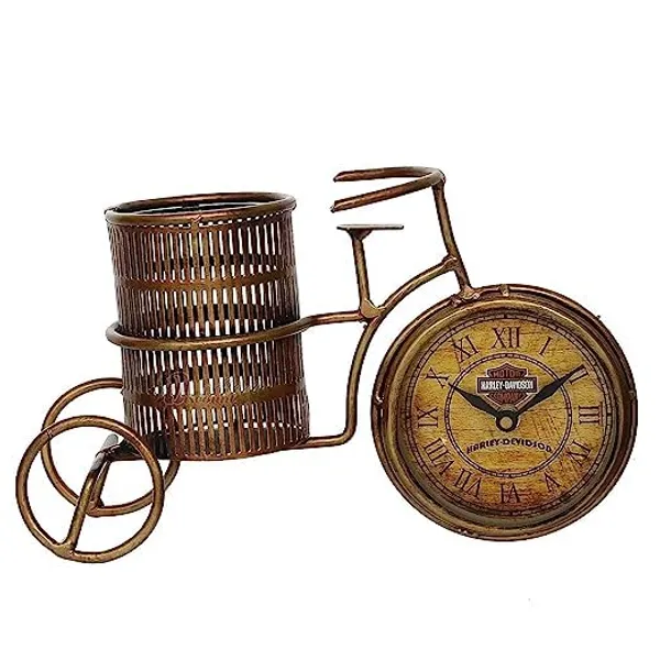 Golden_Cycle_Pen_Stand_With_Clock_For_Home
