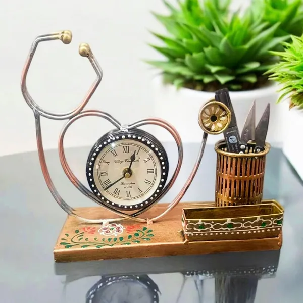 Coppergold_Metal_Doctor_Stethoscope_Theme_Pen_Stand_Decorative_For_Home