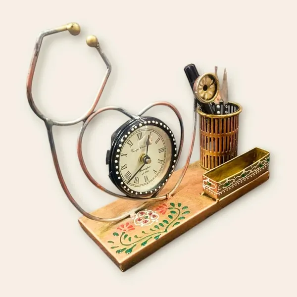 Coppergold_Metal_Doctor_Stethoscope_Theme_Pen_Stand_Decorative_For_Home