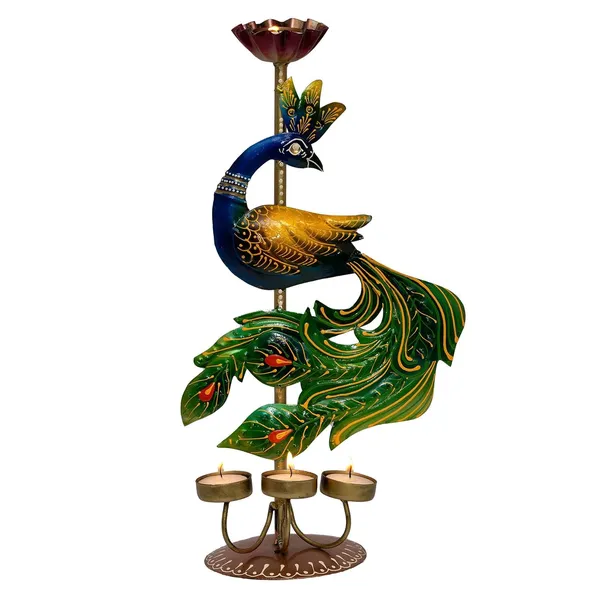 Multicolour_Peacock_Tea_Light_Holder_With_Candles_Unique_Table_Decoration_For_Home