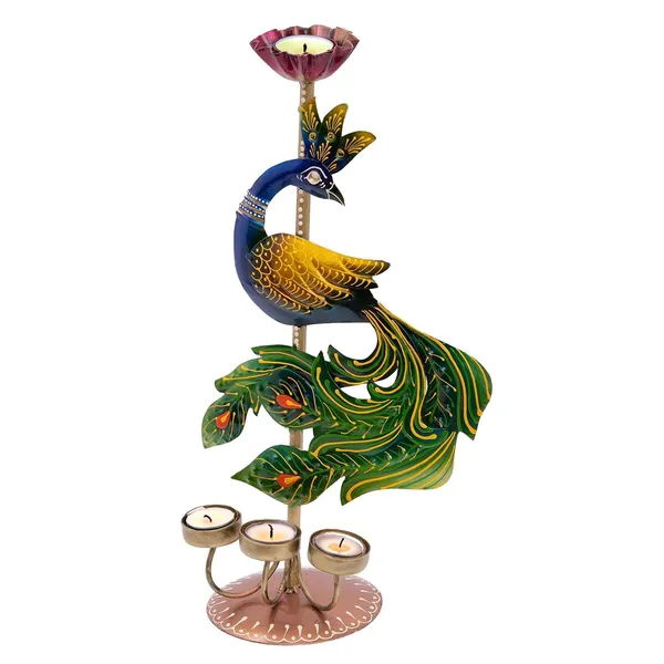 Multicolour_Peacock_Tea_Light_Holder_With_Candles_Unique_Table_Decoration_For_Home