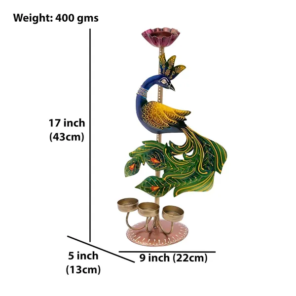 Multicolour_Peacock_Tea_Light_Holder_With_Candles_Unique_Table_Decoration_For_Home