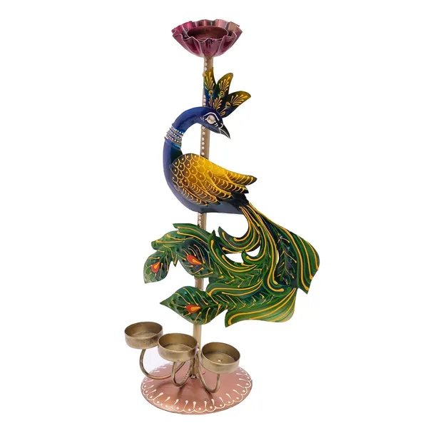 Multicolour_Peacock_Tea_Light_Holder_With_Candles_Unique_Table_Decoration_For_Home