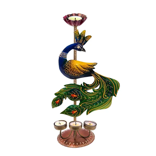 Multicolour_Peacock_Tea_Light_Holder_With_Candles_Unique_Table_Decoration_For_Home