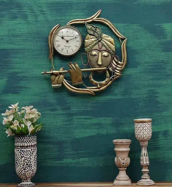 Golden_Krishna_Wall_Clock_Round_Design_For_Home