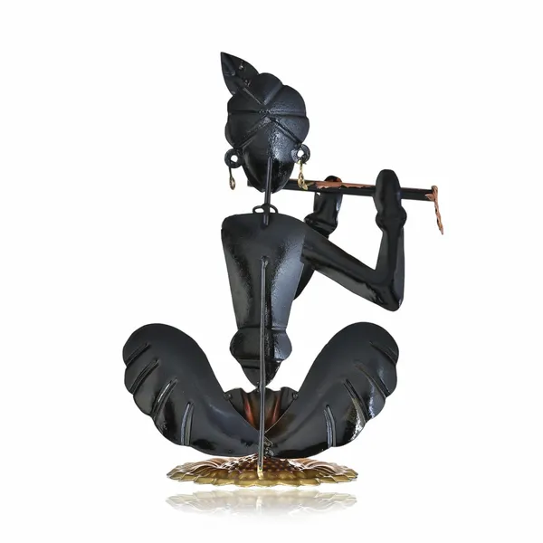 Multicolour_Metal_Krishna_Tea_Light_With_Basuri_Showpiece_For_Home