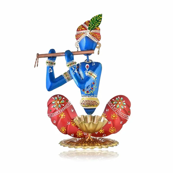 Multicolour_Metal_Krishna_Tea_Light_With_Basuri_Showpiece_For_Home