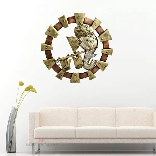 Golden_Round_Ganesha_With_Flute_Wall_Decor_Spiritual_Hanging_For_Home