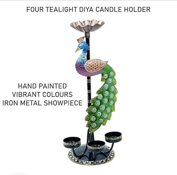 Multicolour_Iron_Peacock_Tea_Light_Candle_Holder_Stand_Hand_For_Home