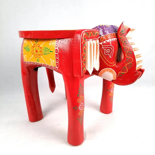 Redandyellow_Wooden_Elephant_Stool_Showpiece_For_Home