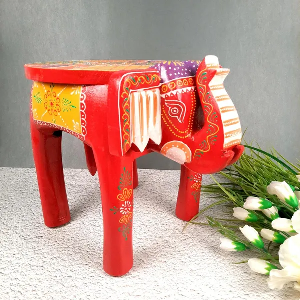Redandyellow_Wooden_Elephant_Stool_Showpiece_For_Home