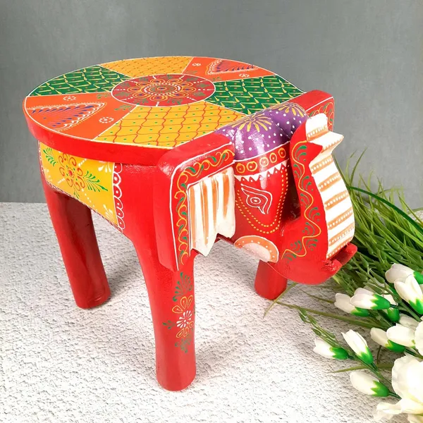 Redandyellow_Wooden_Elephant_Stool_Showpiece_For_Home