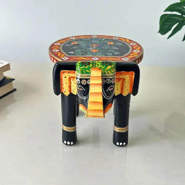 Multicolour_Wooden_Handcrafted_Elephant_Stool_For_Home