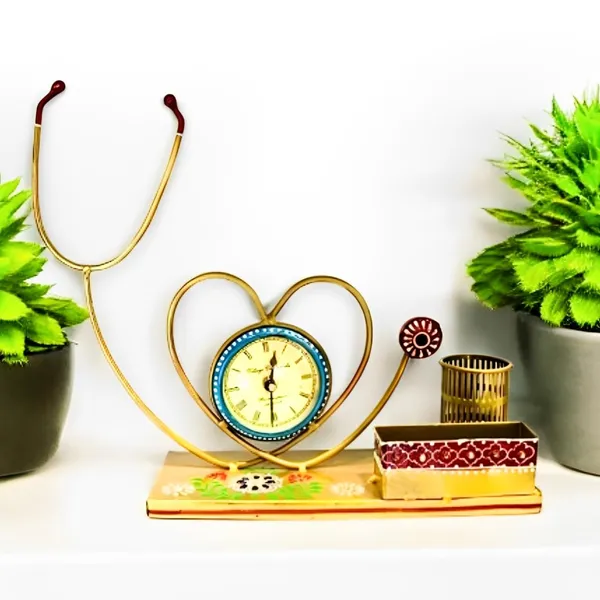 Multicolour_Doctor_Stethoscope_Theme_Pen_Stand_With_Clock_For_Home