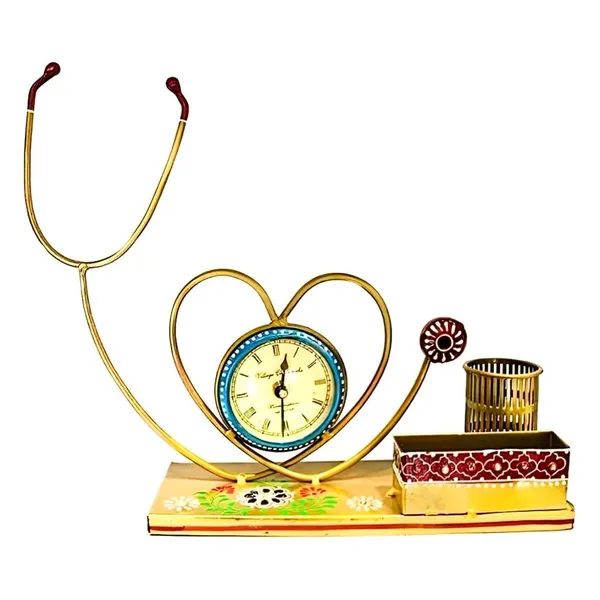 Multicolour_Doctor_Stethoscope_Theme_Pen_Stand_With_Clock_For_Home