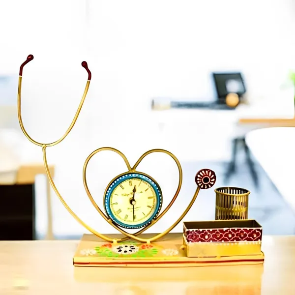 Multicolour_Doctor_Stethoscope_Theme_Pen_Stand_With_Clock_For_Home
