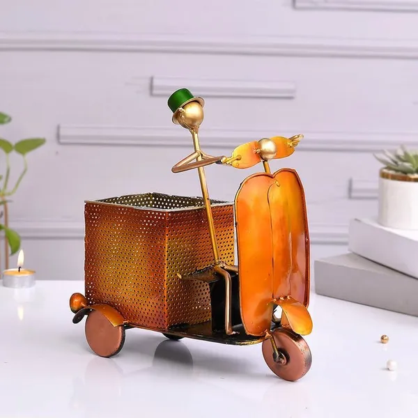 Multicolour_Iron_Scooter_With_Human_Pen_Stand_Clock_For_Office_Home
