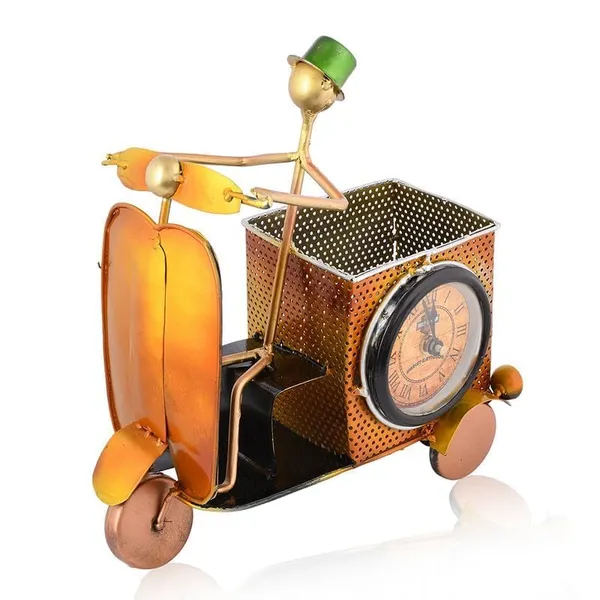 Multicolour_Iron_Scooter_With_Human_Pen_Stand_Clock_For_Office_Home
