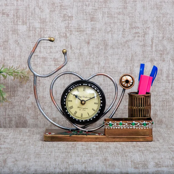 Multicolcour_Handmade_Doctor_Pen_Stand_With_Clock_Desk_Organizer_Pencil_Holder_For_Home