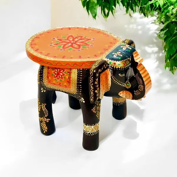 Multicolour_Wooden_Handcrafted_Elephant_Stool_For_Home