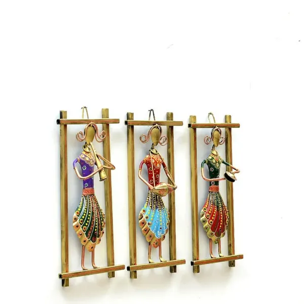 Multicolour_Metal_Rajasthani_Musician_Ladies_Wall_Art_Set_Of_For_Home_(Set_3)