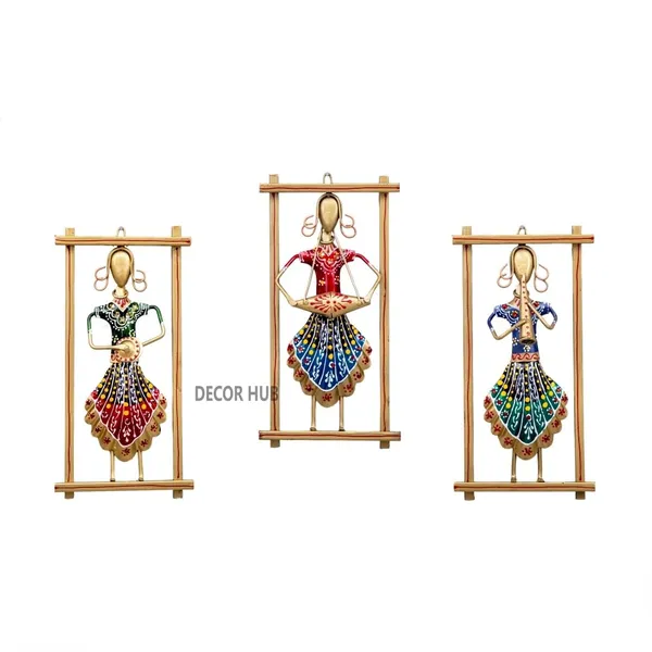 Multicolour_Metal_Rajasthani_Musician_Ladies_Wall_Art_Set_Of_For_Home_(Set_3)
