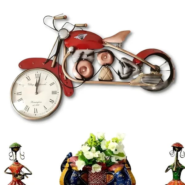 Multicolour_Iron_Motorbike_Wall_Clock_Handcrafted_Wrought_Bike_Shaped_For_Home