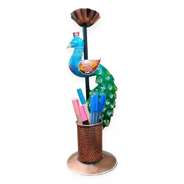 Multicolour_Iron_Peacock_Pen_Stand_Tea_Light_Holder_Multipurpas_Decorative_For_Home