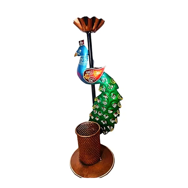 Multicolour_Iron_Peacock_Pen_Stand_Tea_Light_Holder_Multipurpas_Decorative_For_Home