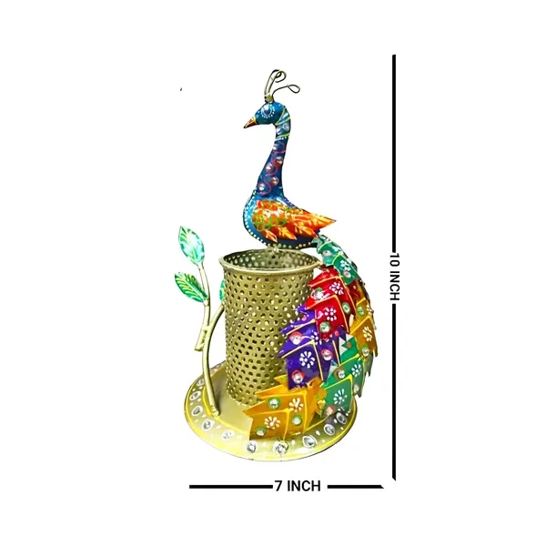 Multicolour_Metal_Beautiful_Peacock_Pen_Stand_Desk_Organizer_Stationery_For_Home