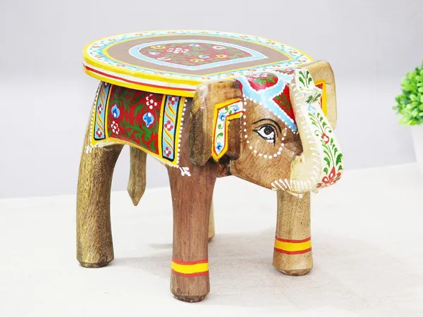 Multicolour_Wooden_Handcrafted_Elephant_Stool_For_Home