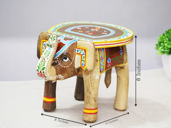 Multicolour_Wooden_Handcrafted_Elephant_Stool_For_Home
