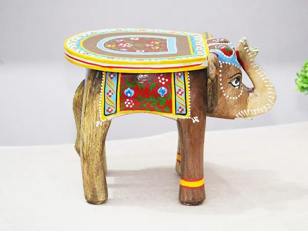 Multicolour_Wooden_Handcrafted_Elephant_Stool_For_Home