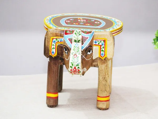 Multicolour_Wooden_Handcrafted_Elephant_Stool_For_Home