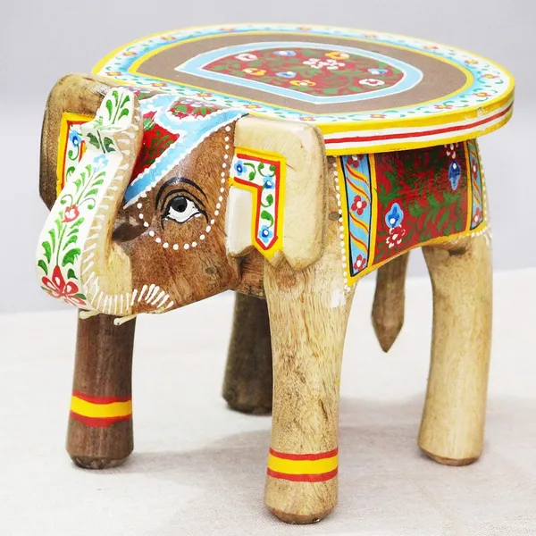 Multicolour_Wooden_Handcrafted_Elephant_Stool_For_Home