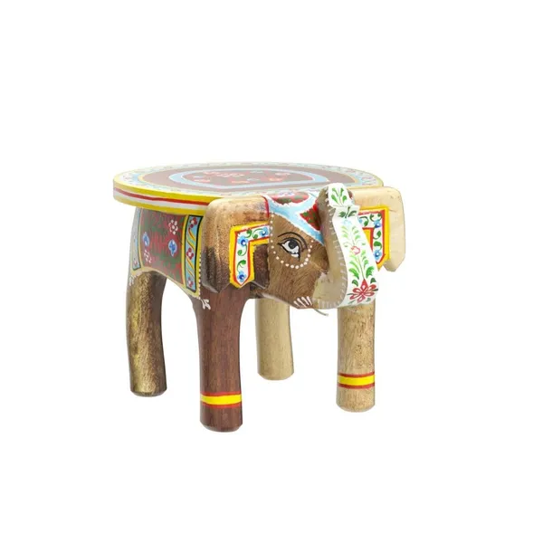 Multicolour_Wooden_Handcrafted_Elephant_Stool_For_Home