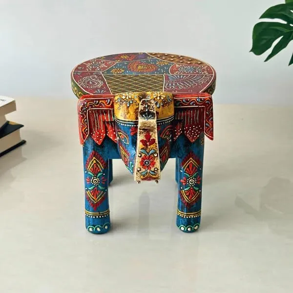 Multicolour_Wooden_Handcrafted_Elephant_Stool_For_Home