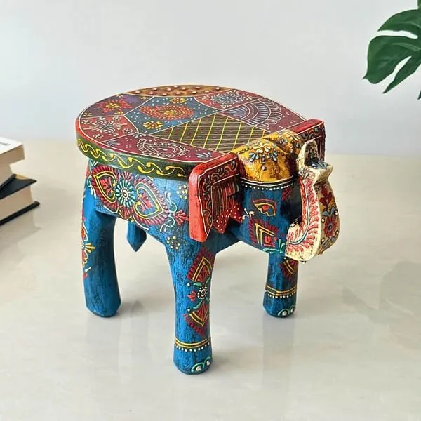 Multicolour_Wooden_Handcrafted_Elephant_Stool_For_Home
