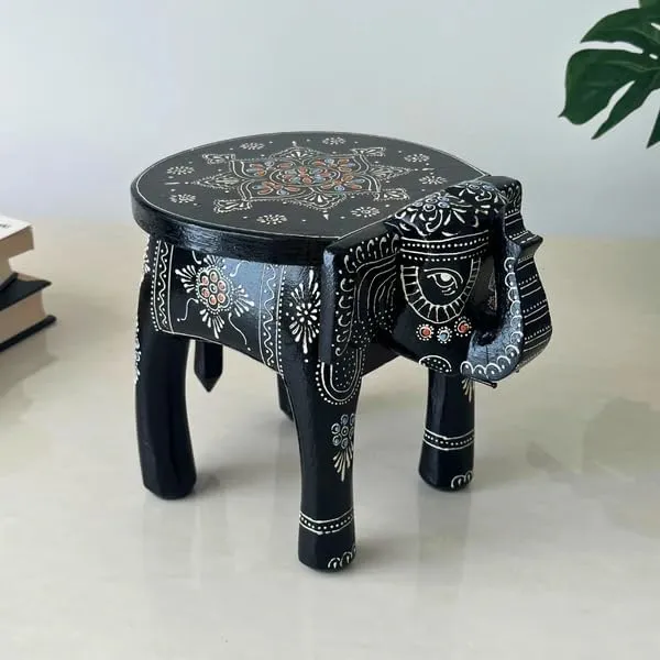 Black_Wooden_Handcrafted_Elephant_Stool_For_Home