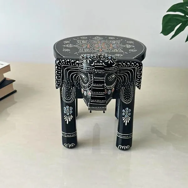Black_Wooden_Handcrafted_Elephant_Stool_For_Home