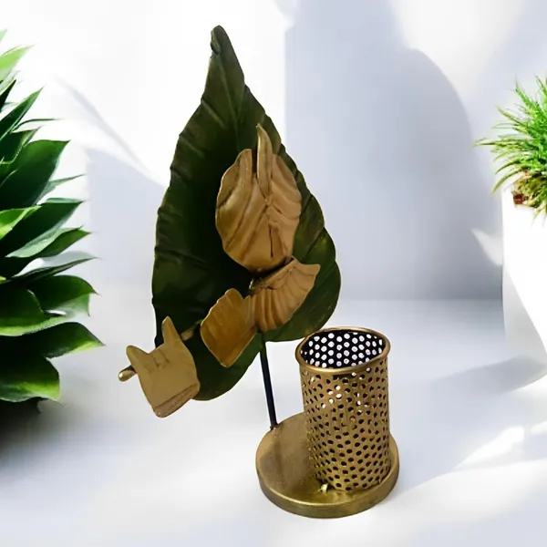 Multicolour_Lord_Krishna_Pen_Stand_Leaf_Shaped_Desk_Organizer_Elegant_For_Home