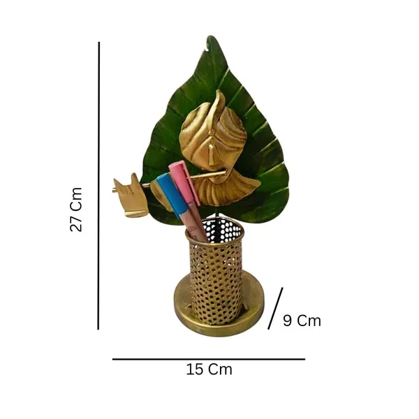 Multicolour_Lord_Krishna_Pen_Stand_Leaf_Shaped_Desk_Organizer_Elegant_For_Home