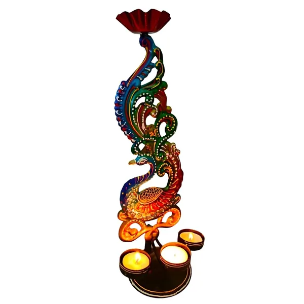 Multicolour_Iron_Peacock_Tealight_Candle_Holder_For_Home