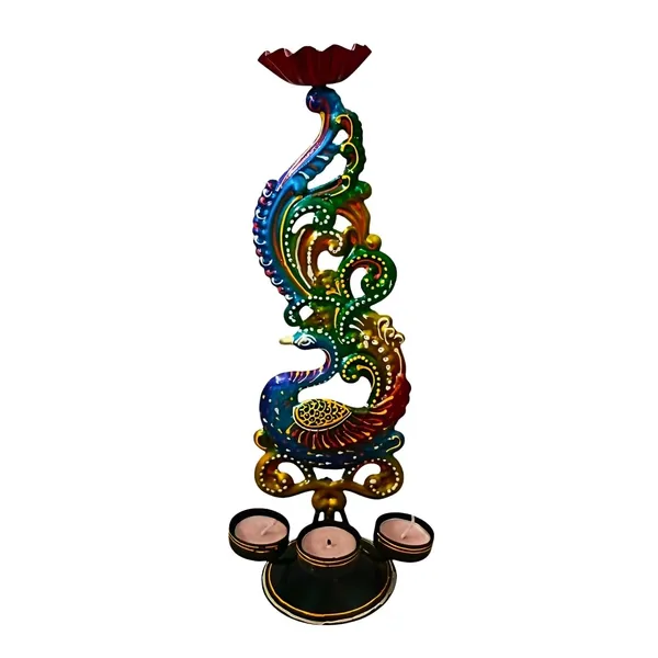 Multicolour_Iron_Peacock_Tealight_Candle_Holder_For_Home