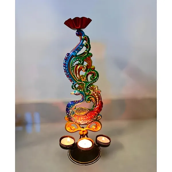 Multicolour_Iron_Peacock_Tealight_Candle_Holder_For_Home